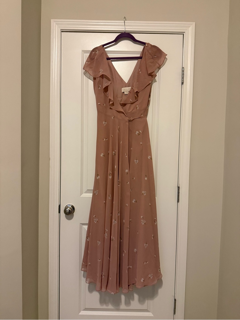 Jenny Yoo Ditsy Print Whipped Apricot Wrap Maxi Dress